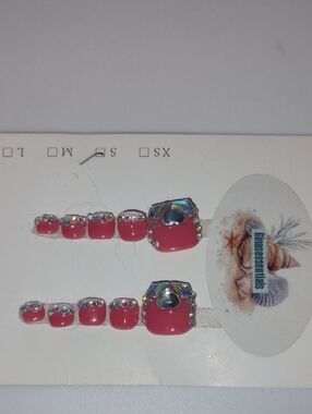 Press-On Toe Nails with Pink Gem Accents